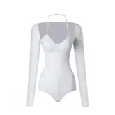 Halter Long Sleeved Backless Bodysuit Leotard